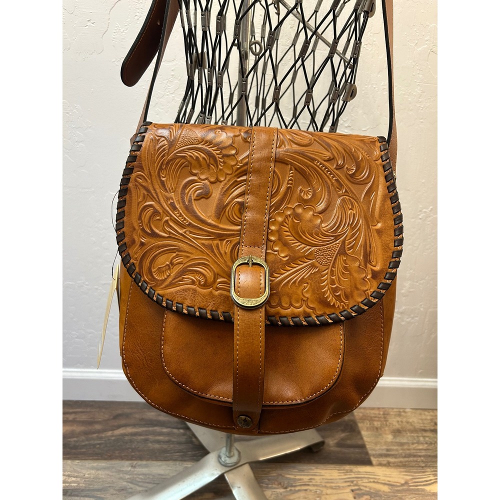 Patricia Nash Barcellona Burnished Tooled Leather Crossbody Bag Gold